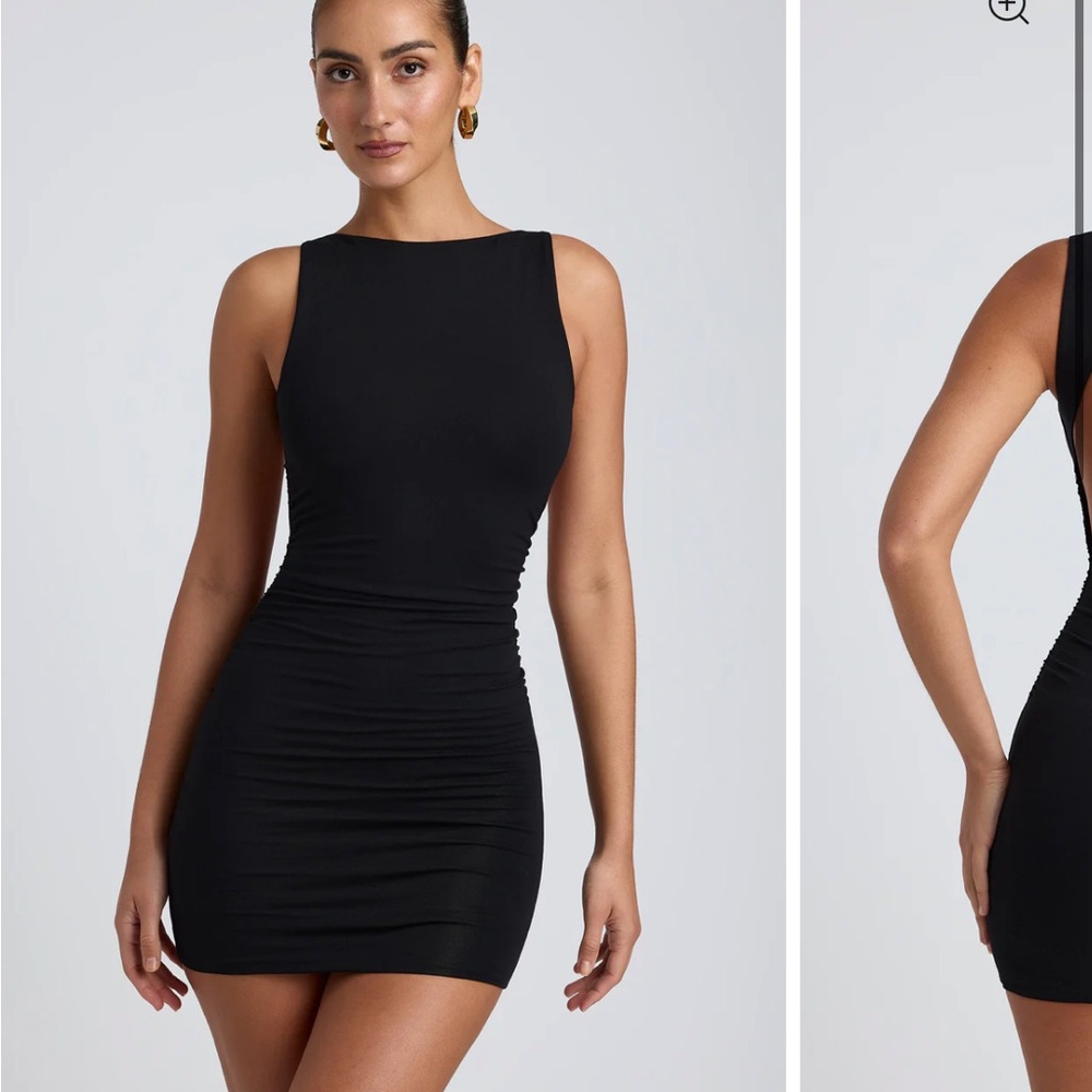 Oh Polly High-Neck Open-Back Mini Dress in Black - Picture 2 of 3